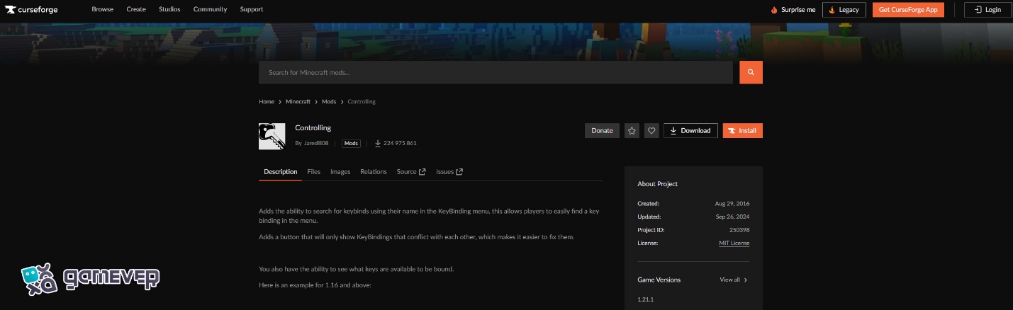 Besuche die Controlling-Seite auf CurseForge.