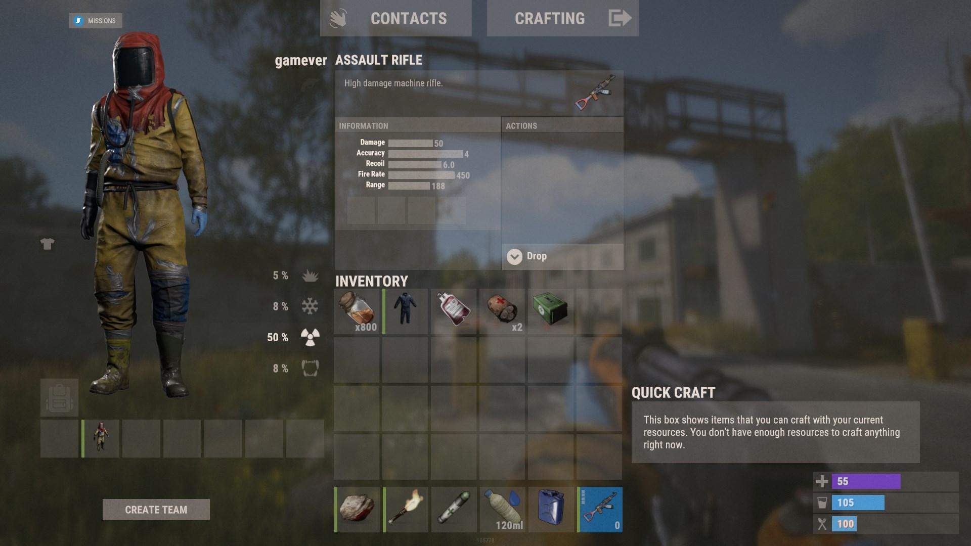 Rüste dich mit einem Hazmat-Anzug für maximalen Strahlungsschutz in Rust Update 2.0 aus.
