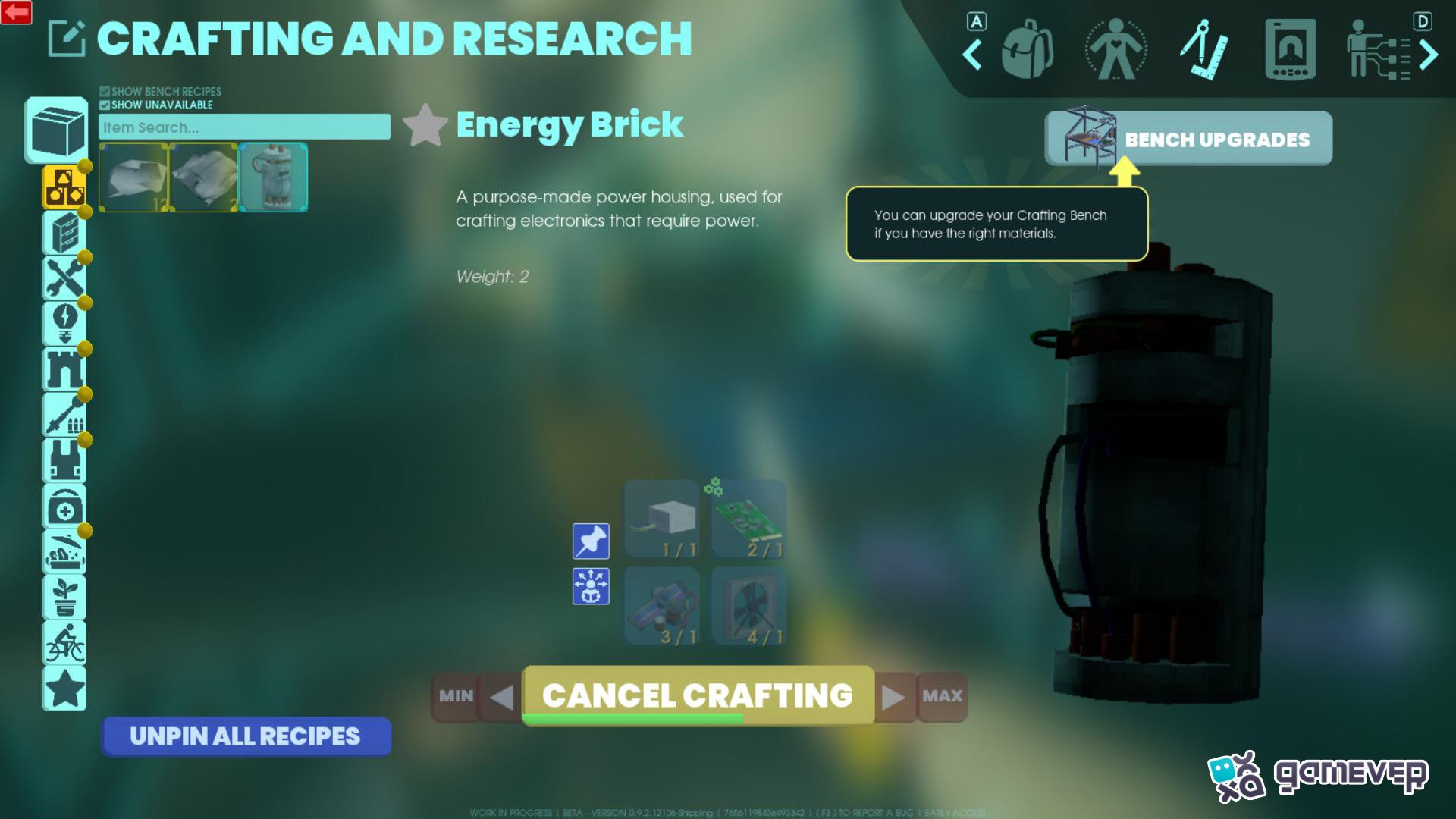 Crea tu Bloque de Energía en Abiotic Factor.