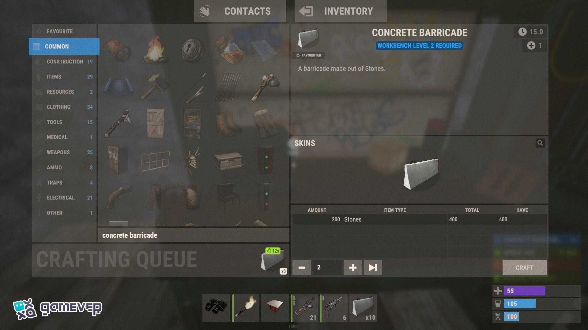 Fabrica barricadas usando 300 piedras en Rust Update 2.0.
