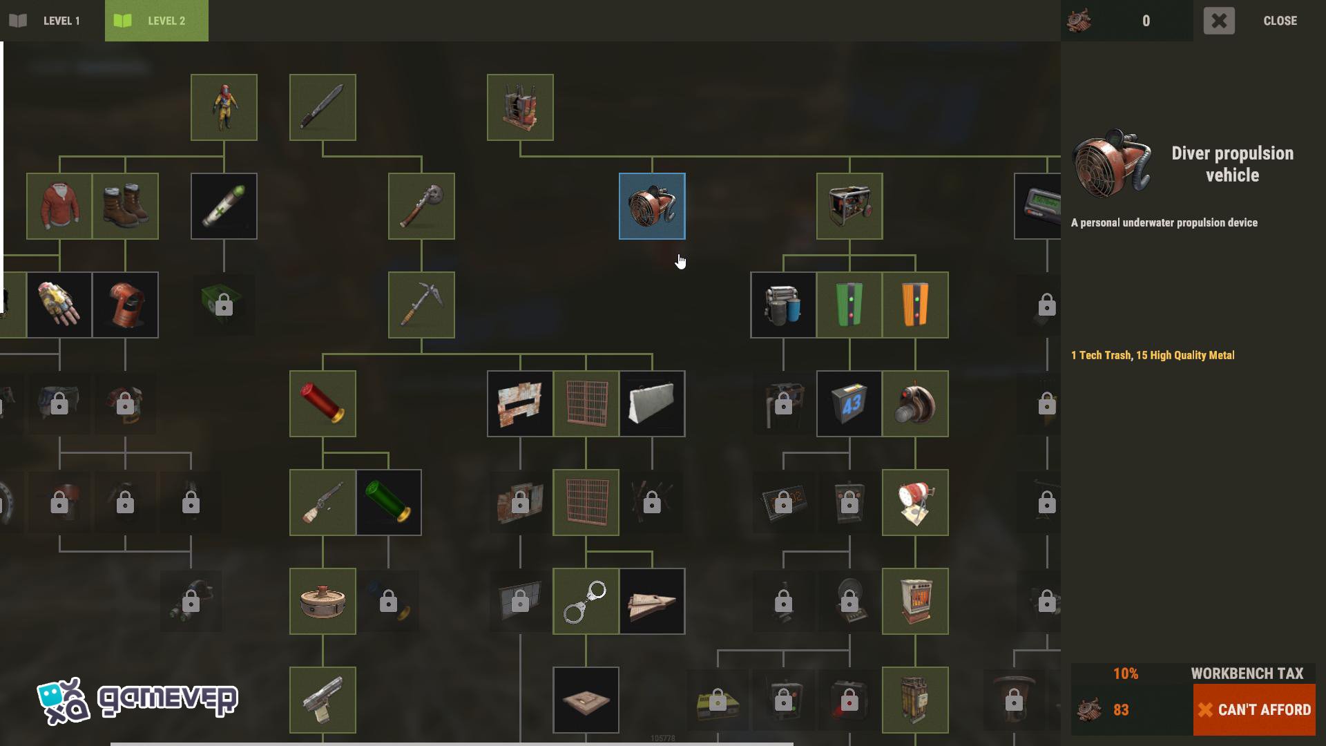 Desbloquea el Vehículo de Propulsión de Buceo en una Mesa de Trabajo de Nivel 2 en Rust Update 2.0