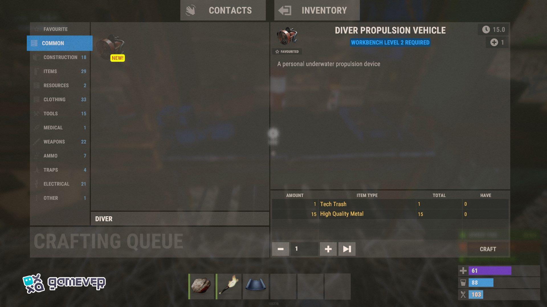 Fabrica tu Vehículo de Propulsión de Buceo en una Mesa de Trabajo de Nivel 2 en Rust Update 2.0
