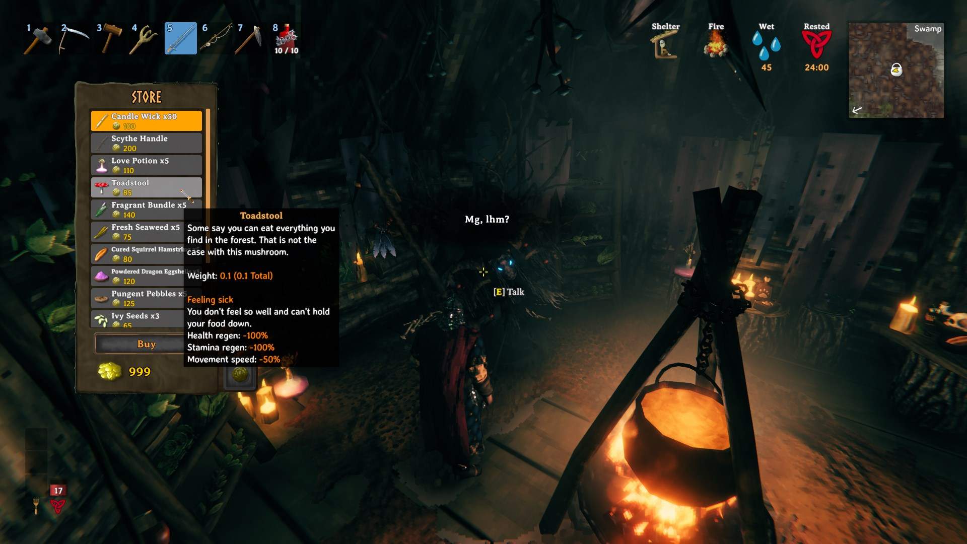 Purchase the toadstool from the Bog Witch in the Swamp in Valheim