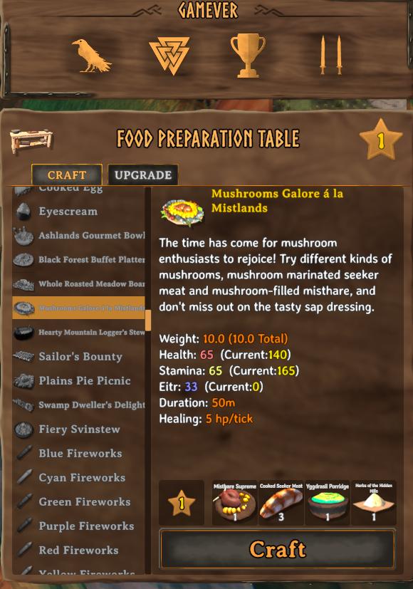 Combine all ingredients to create Mushrooms Galore á la Mistlands in Valheim Bog Witch