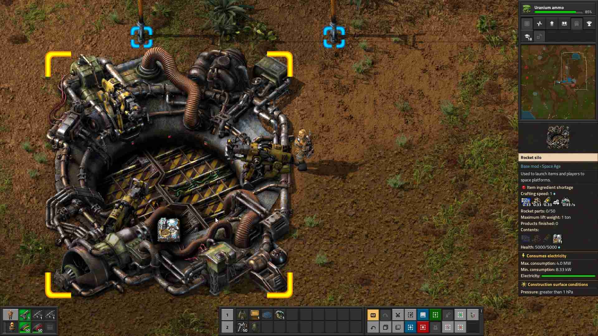 Platziere dein Raketen-Silo in einem sicheren Bereich in Factorio Space Age.