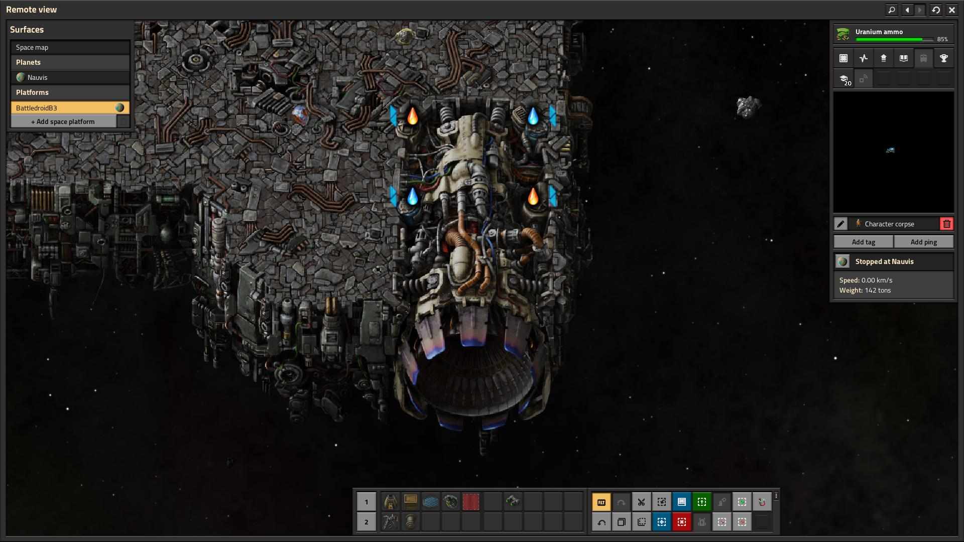 Füge Triebwerke hinzu, um die Plattform in Factorio Space Age zu bewegen.