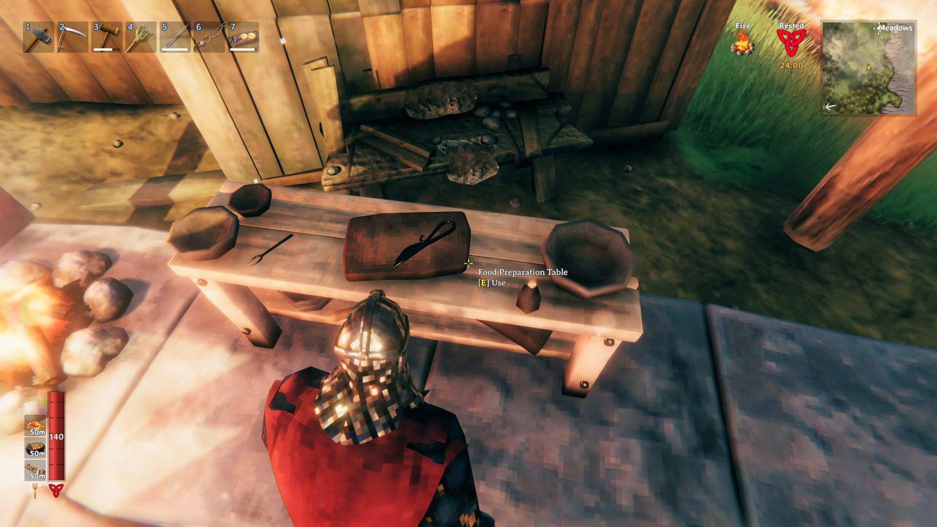 Baue einen Essensvorbereitungstisch drinnen in Valheim Bog Witch