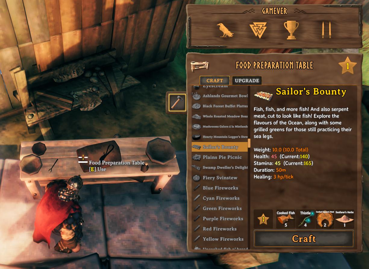  Baue den Essensvorbereitungstisch, um auf Festtagsrezepte in Valheim Bog Witch zuzugreifen.