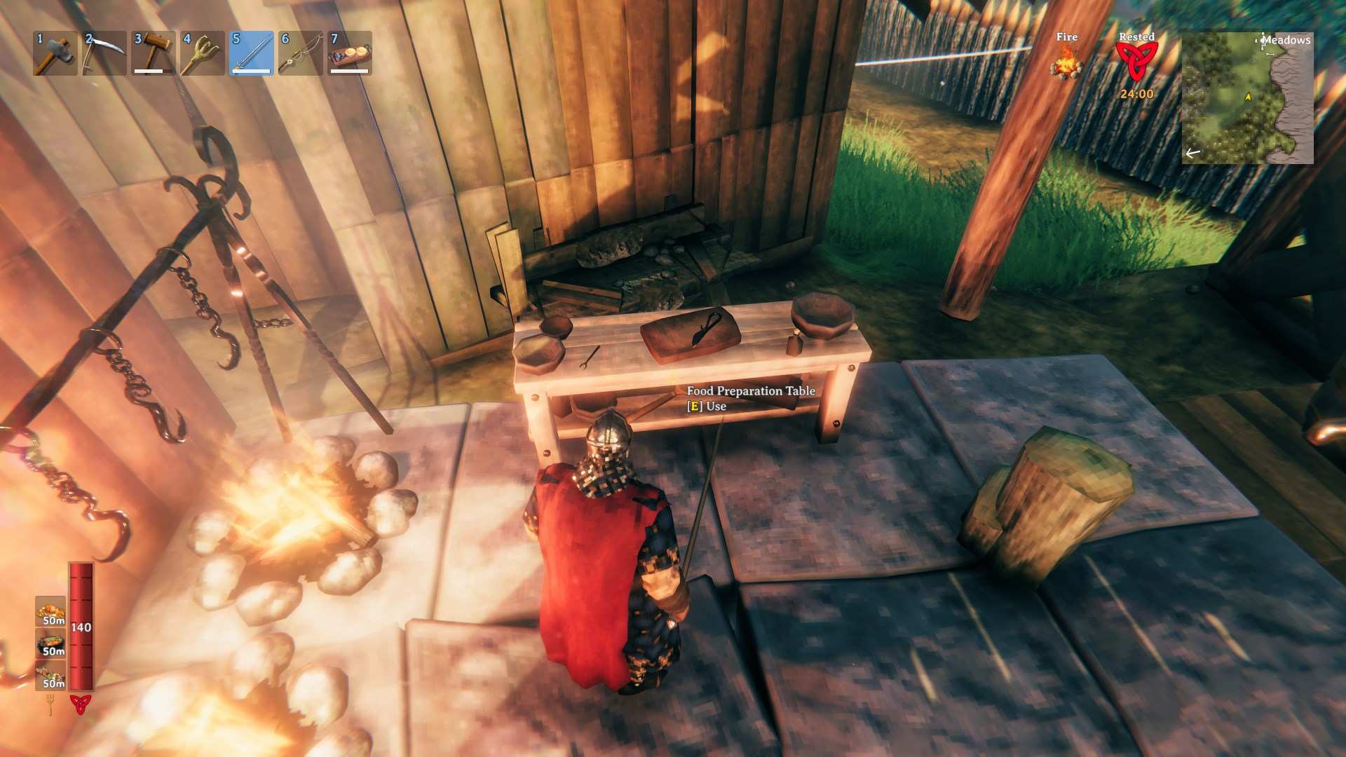 Baue den Essensvorbereitungstisch, um das Festmahl in Valheim Bog Witch zu craften.