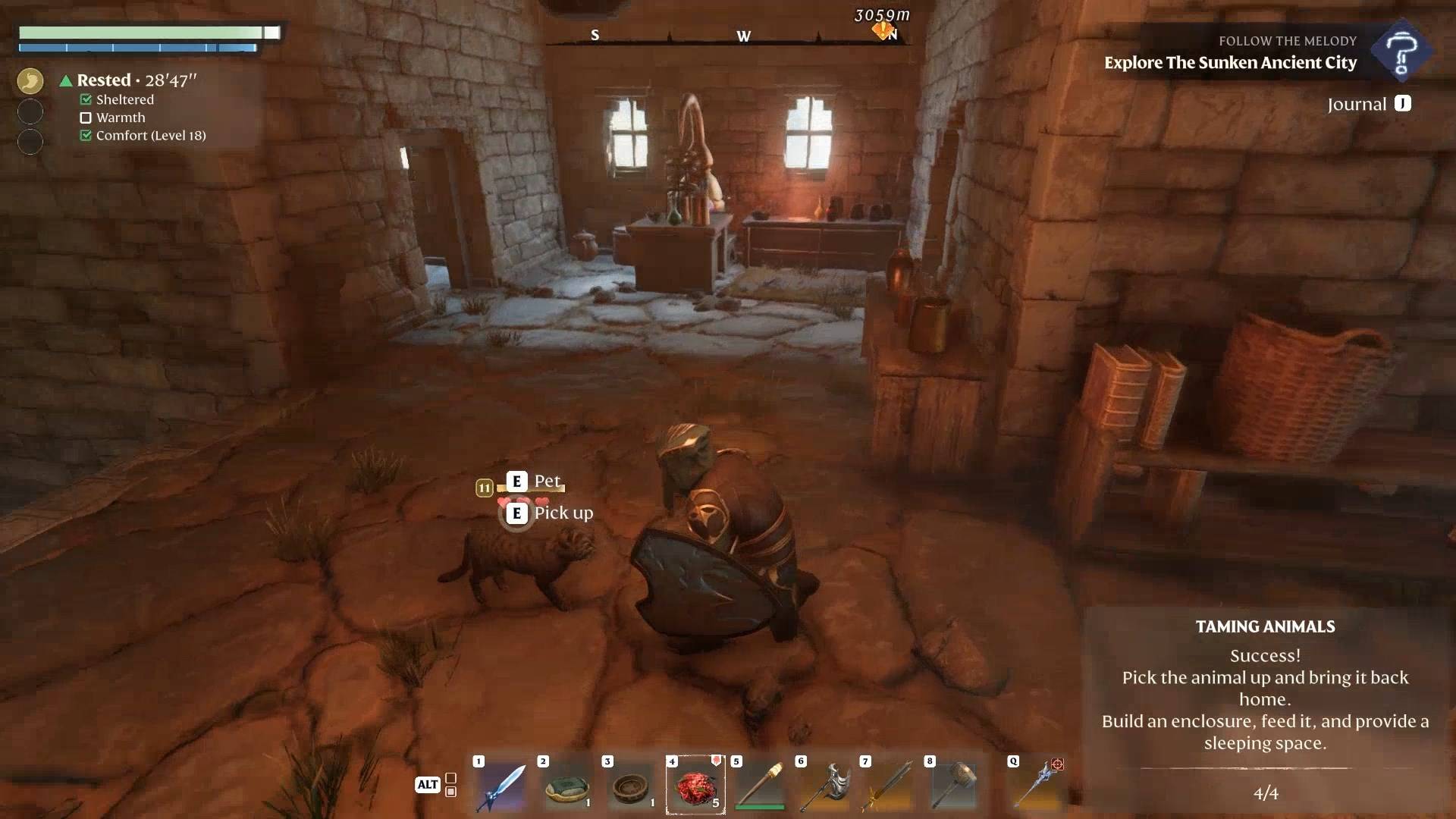 Wiederhole den Köderprozess – drei Interaktionen sind der Schlüssel, um das Vertrauen der Katze im Enshrouded Souls of the Frozen Frontier Update zu gewinnen.
