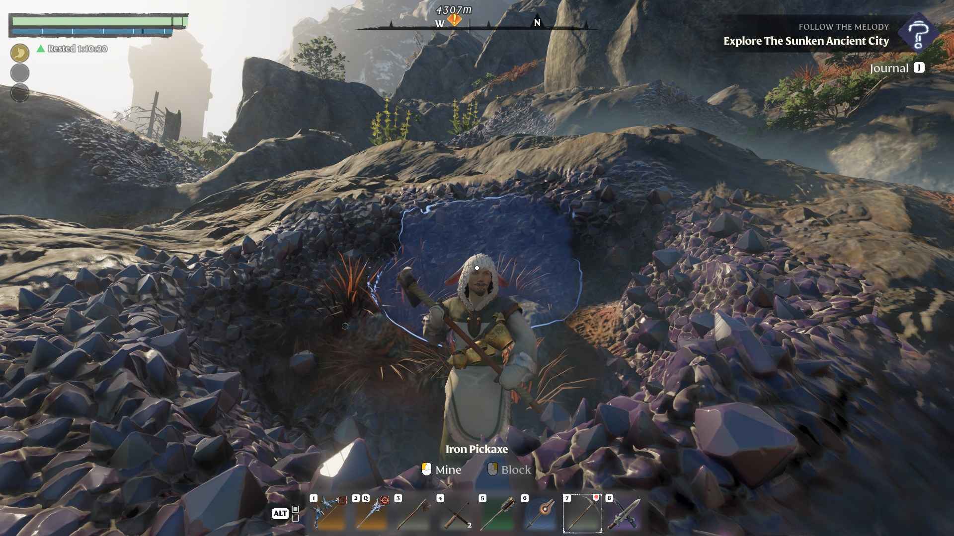 Sammle Amethyst in der Nähe der Obsidianhöhlen im Enshrouded Souls of the Frozen Frontier Update.