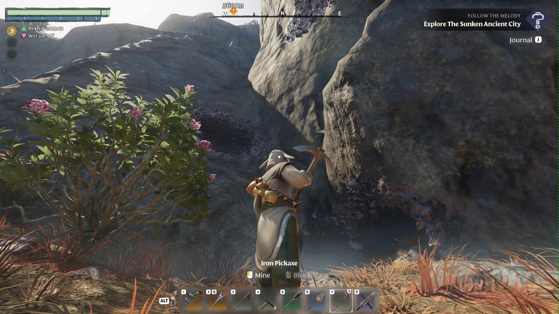 Erkunde verschneite Klippen, um weitere Amethystvorkommen im Enshrouded Souls of the Frozen Frontier Update zu entdecken.