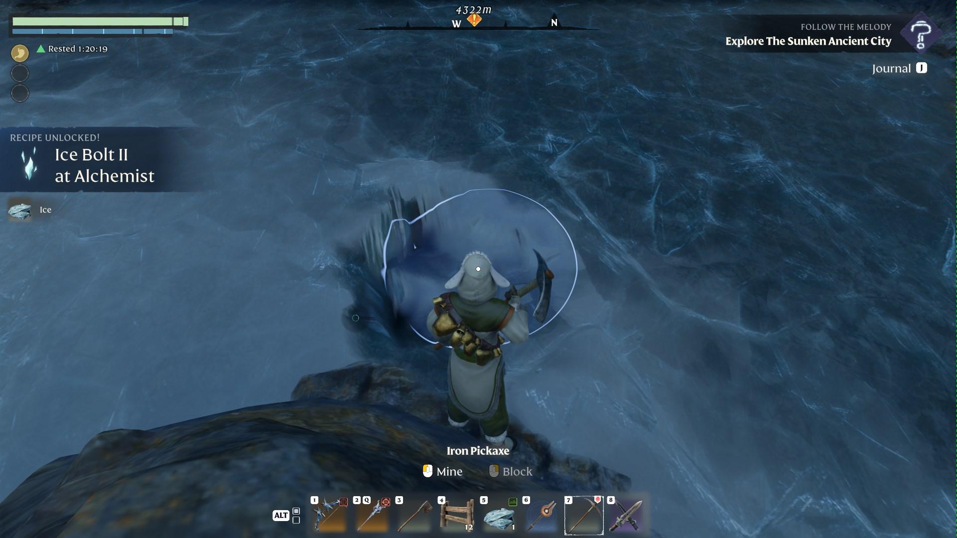Schau dir die eisigen Flüsse zum Eisabbau im Enshrouded Souls of the Frozen Frontier Update an.