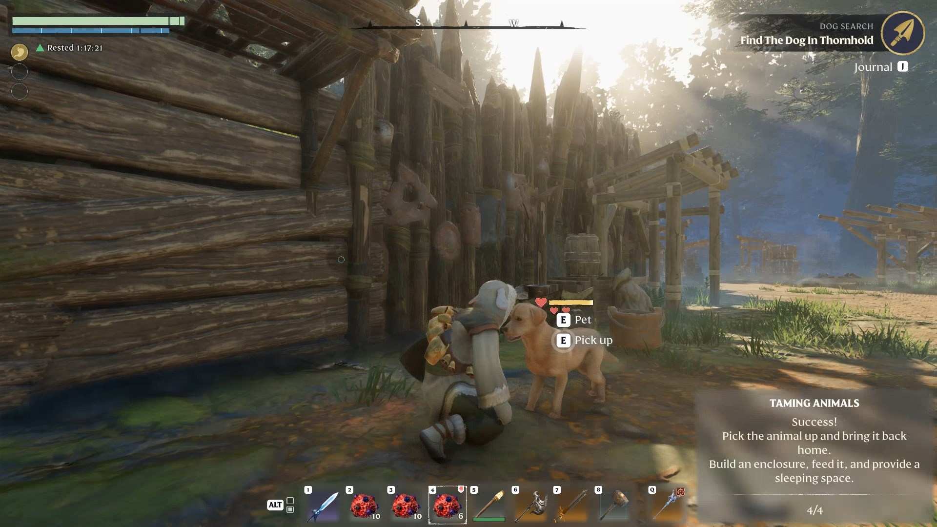 Spiele das Minispiel, um Ruffles' Loyalität zu gewinnen im Enshrouded Souls of the Frozen Frontier Update.