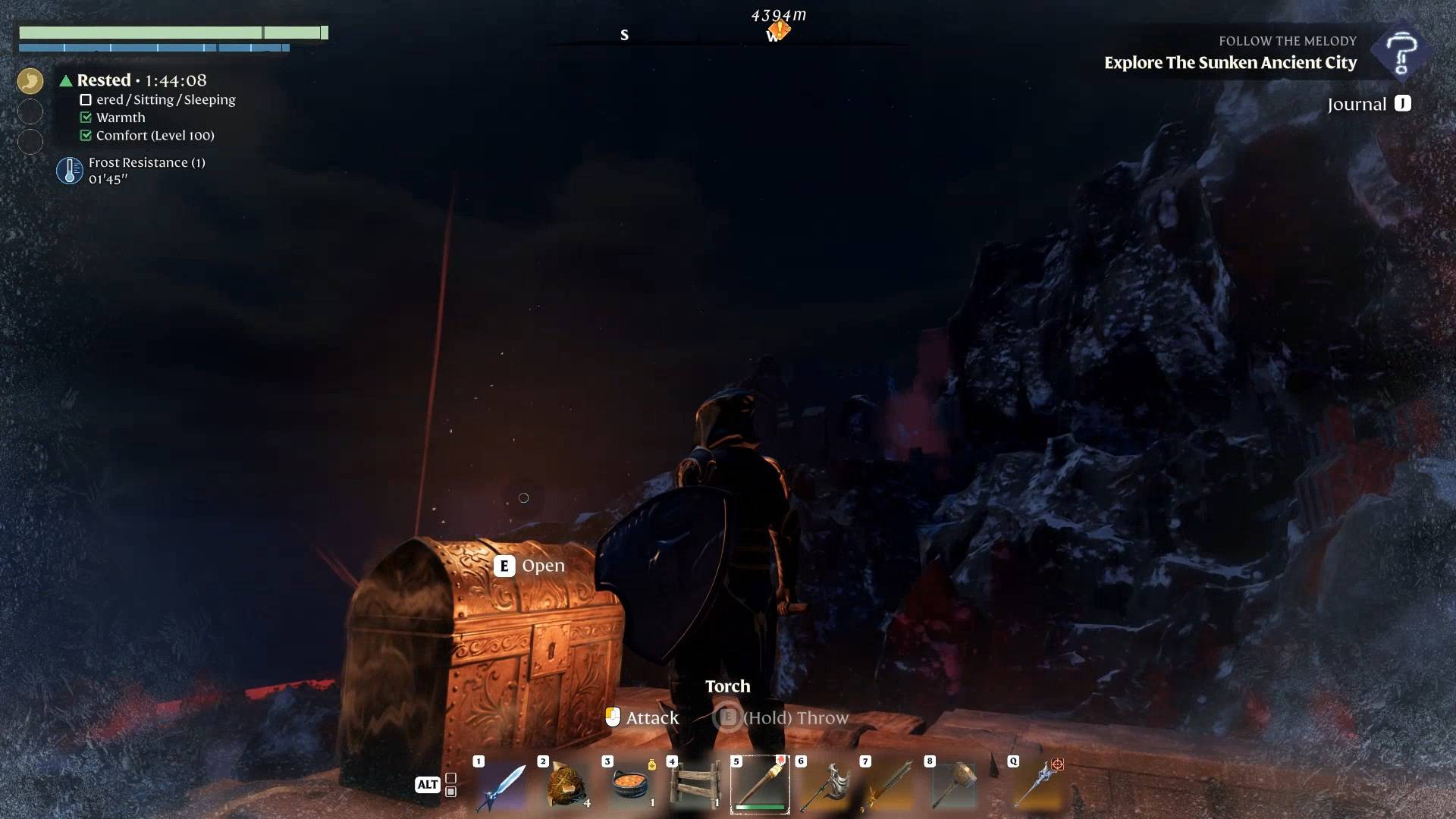 Greife nach der goldenen Truhe für einen Obsidianblock im Enshrouded Souls of the Frozen Frontier Update