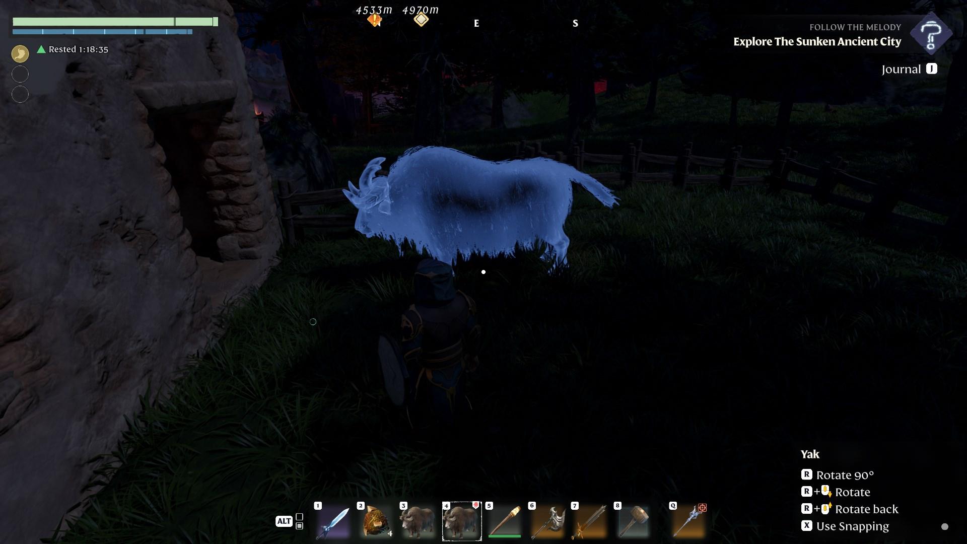 Stelle sicher, dass du ein Yak-Kissen und einen Yak-Futterspender im Enshrouded Souls of the Frozen Frontier Update bereitstellst