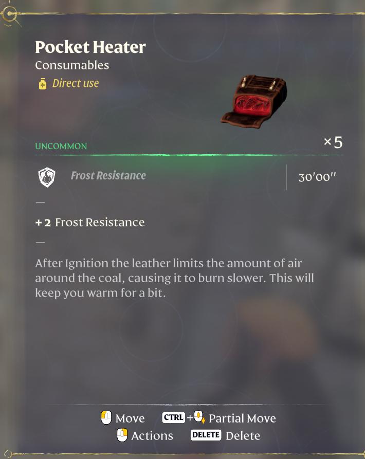 Use a Pocket Heater to stay warm in Enshrouded Souls of the Frozen Frontier Update