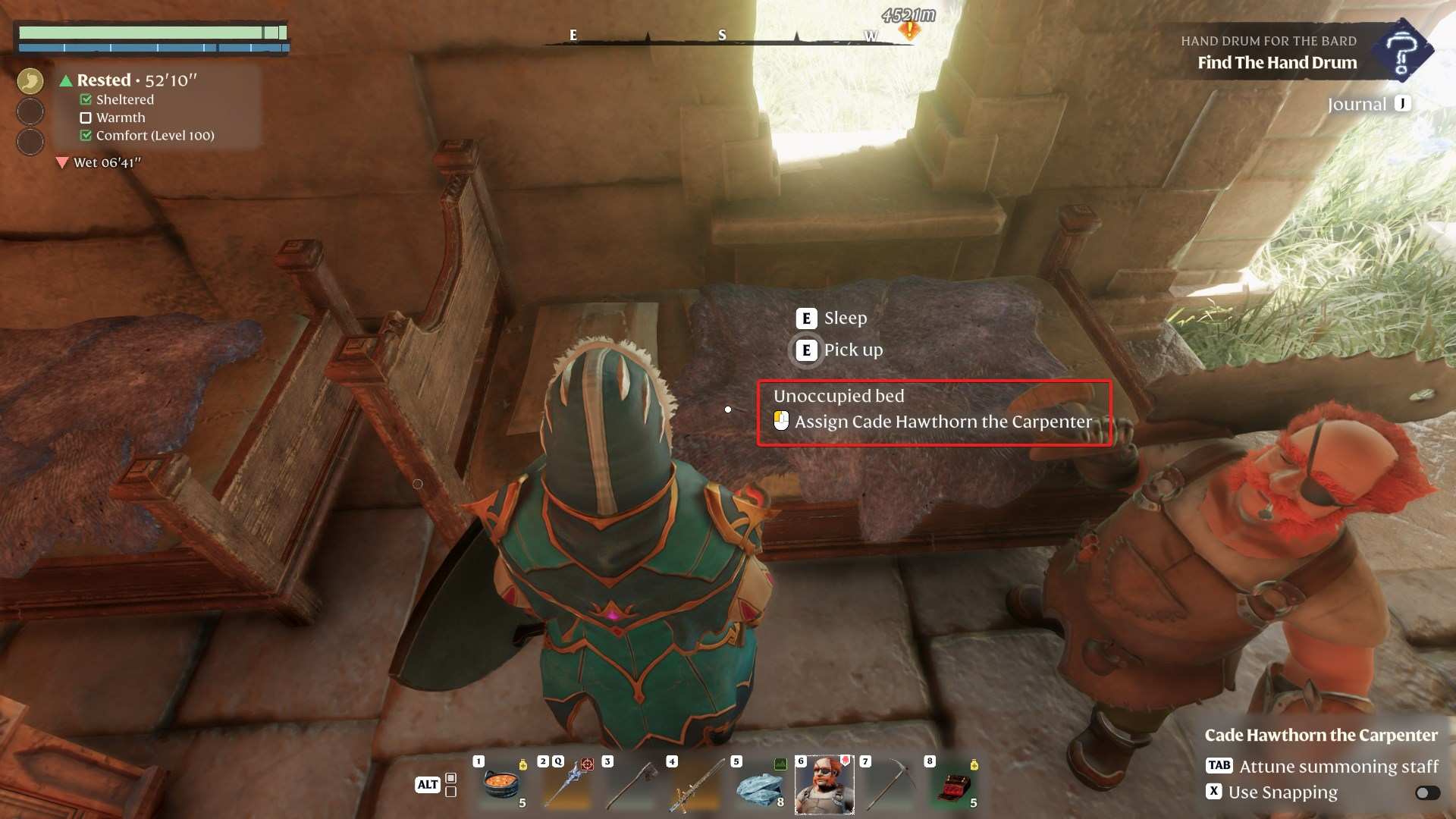 Verwende den Beschwörungsstab, um im Enshrouded Souls of the Frozen Frontier Update Betten Deinen Helfern zuzuweisen.