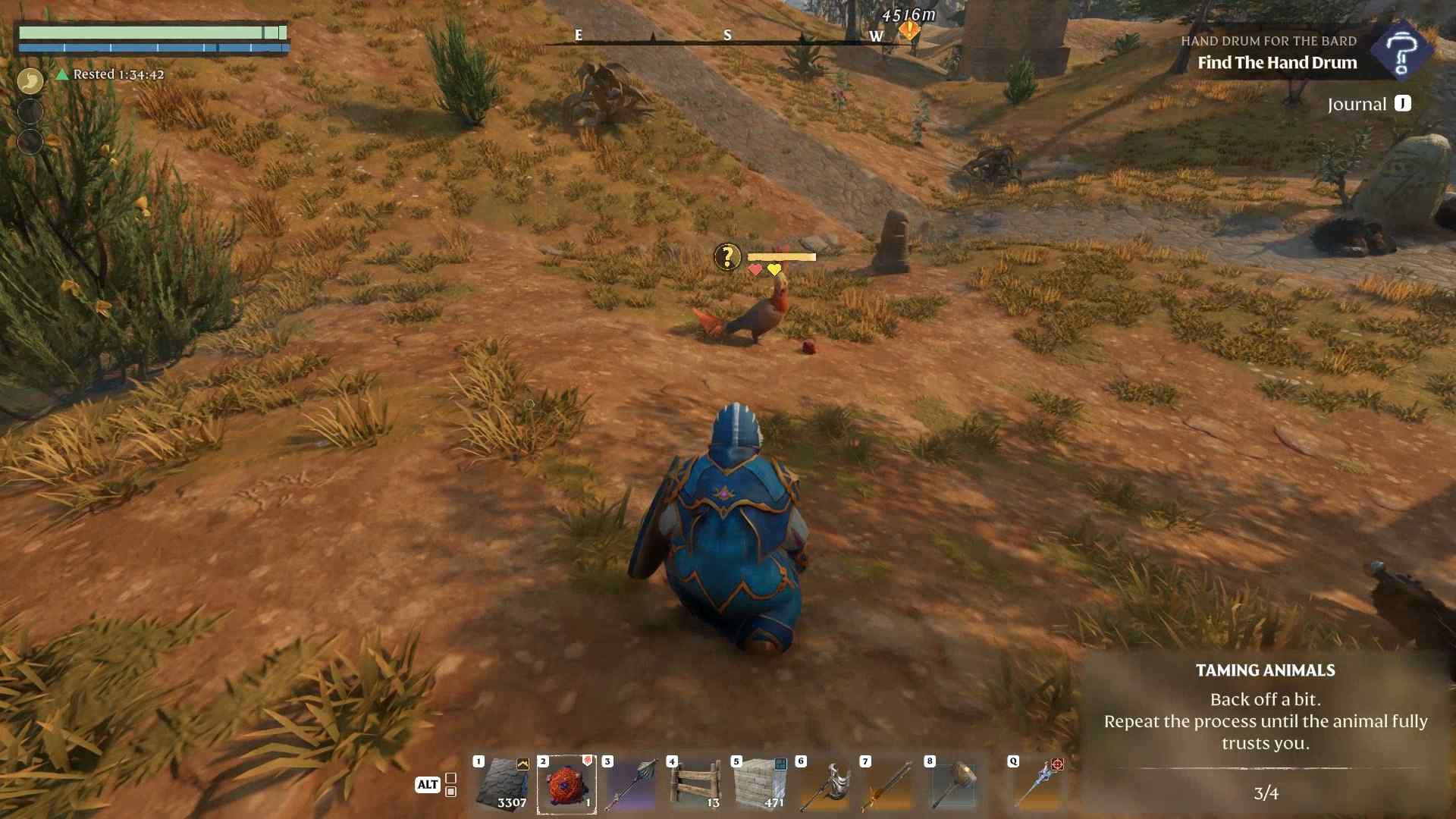 Achte auf das gelbe Herz, wenn der Rotschwanz Interesse zeigt im Enshrouded Souls of the Frozen Frontier Update.