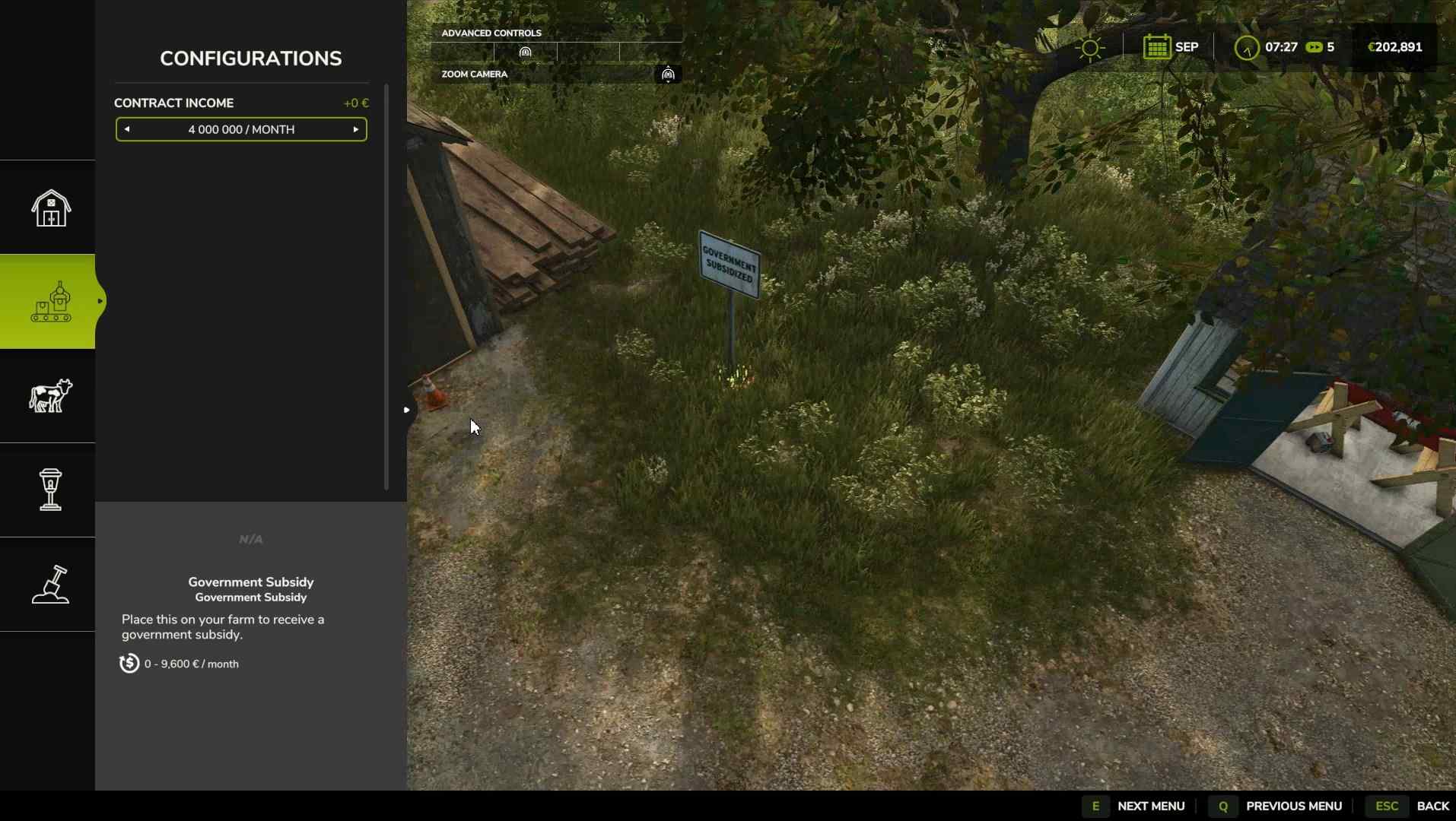 Set your subsidy income from $4,000 to $4,000,000 in Farming Simulator 25