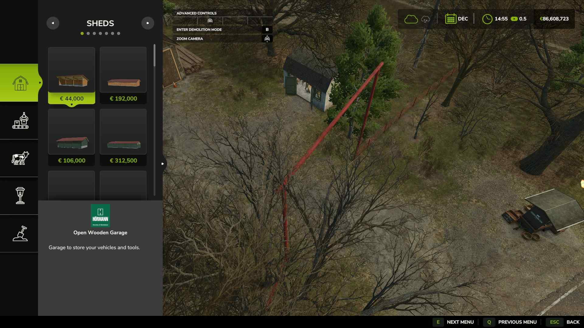 Greife direkt mit „Shift + P“ auf den Baumodus in Farming Simulator 25 zu.