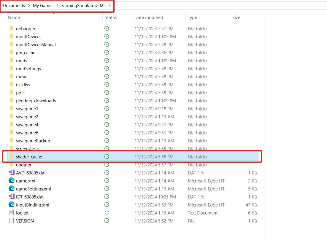 Clear the shader cache to build in Farming Simulator 25