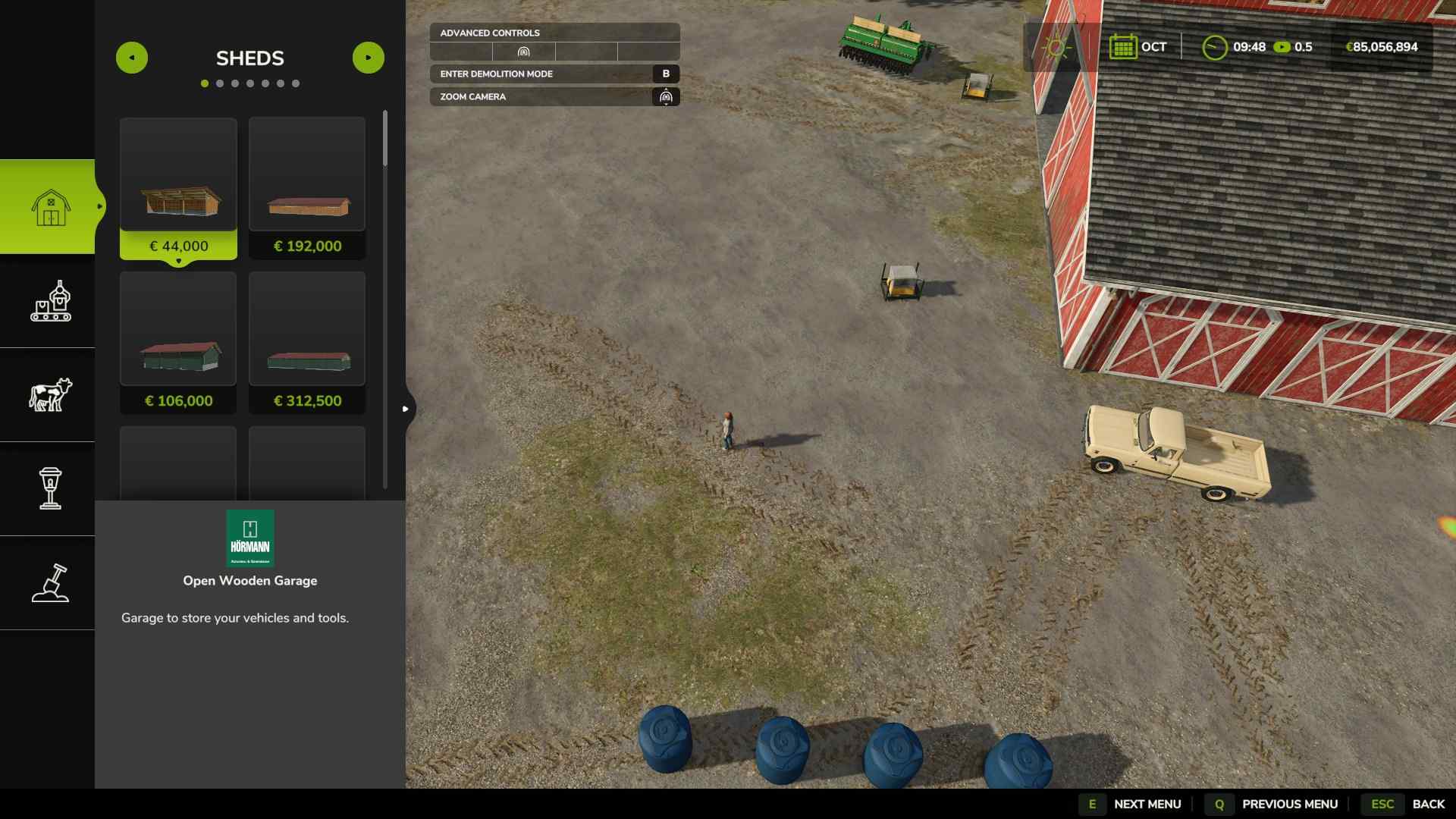 Öffne den Baumodus, um Gebäude in Farming Simulator 25 zu verwalten.