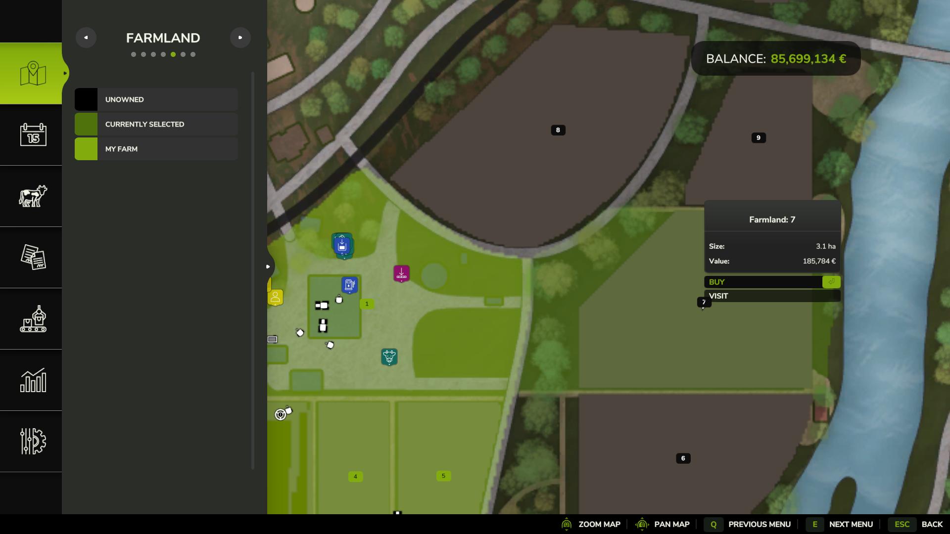 Sieh Dir die Details jedes Feldes an, bevor Du in Farming Simulator 25 kaufst.