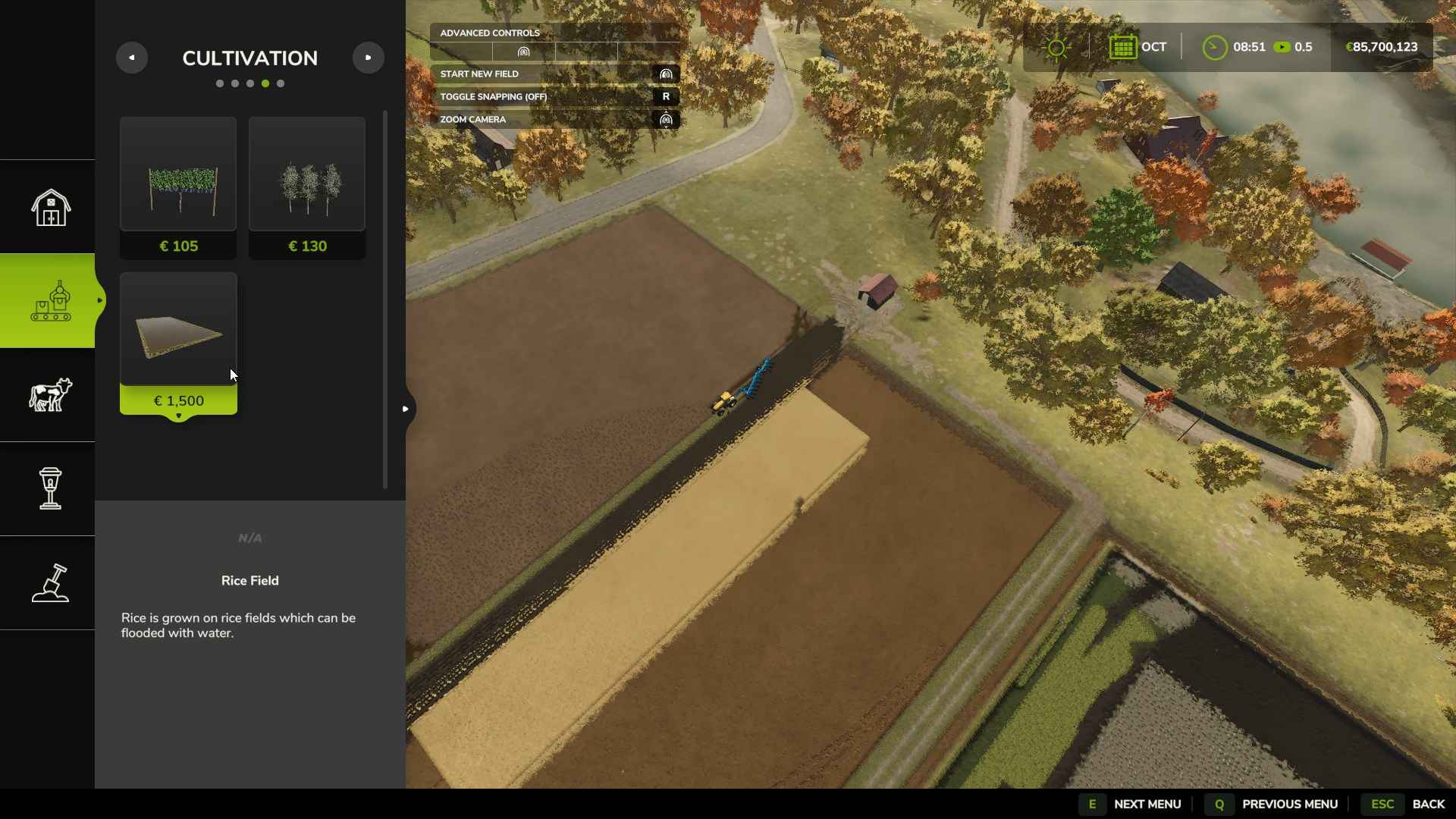 Pflanze andere Kulturen in Reisfeldern in Farming Simulator 25