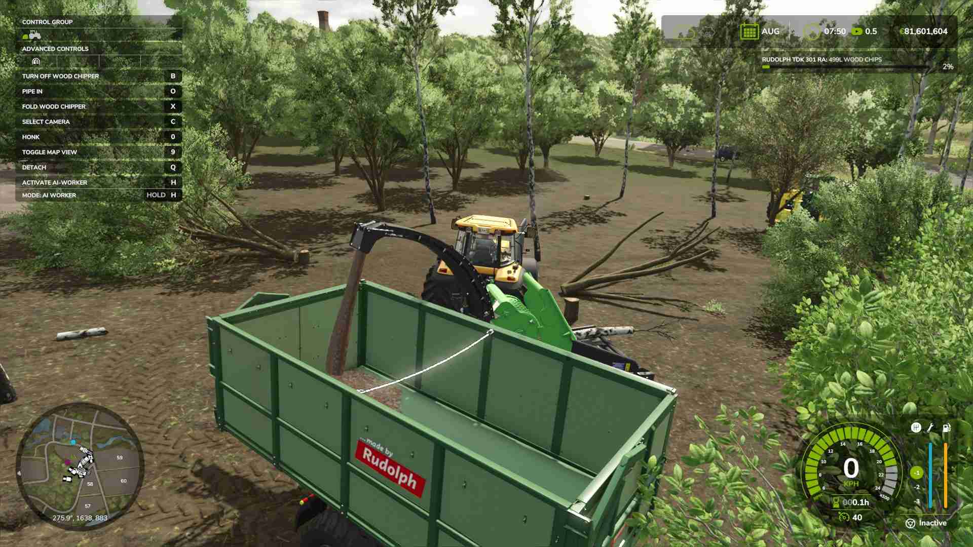 Load wood chips into the trailer in Farming Simulator 25