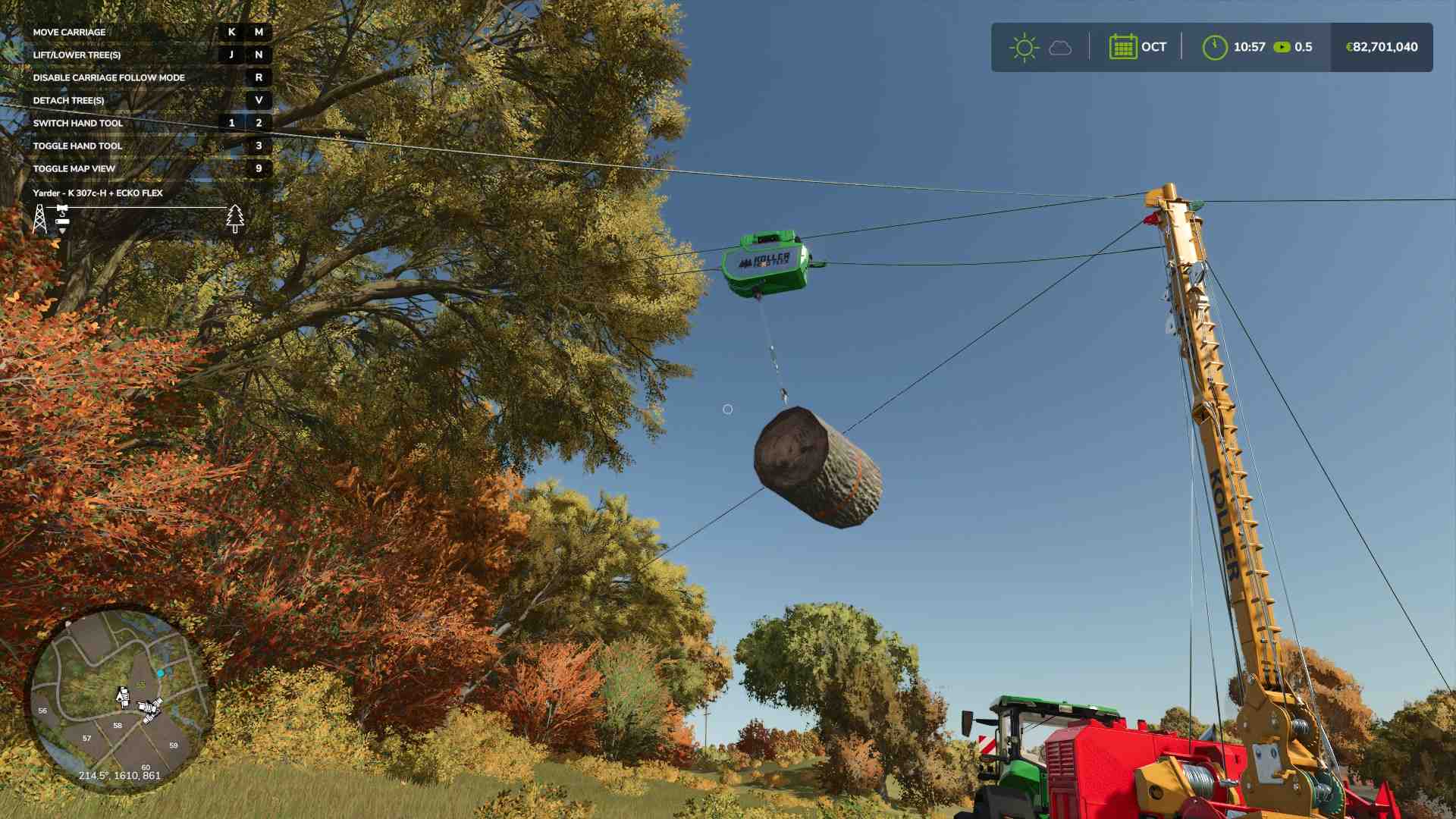 Richte ein Rückegerät für den Ferntransport von Stämmen in Farming Simulator 25 ein.