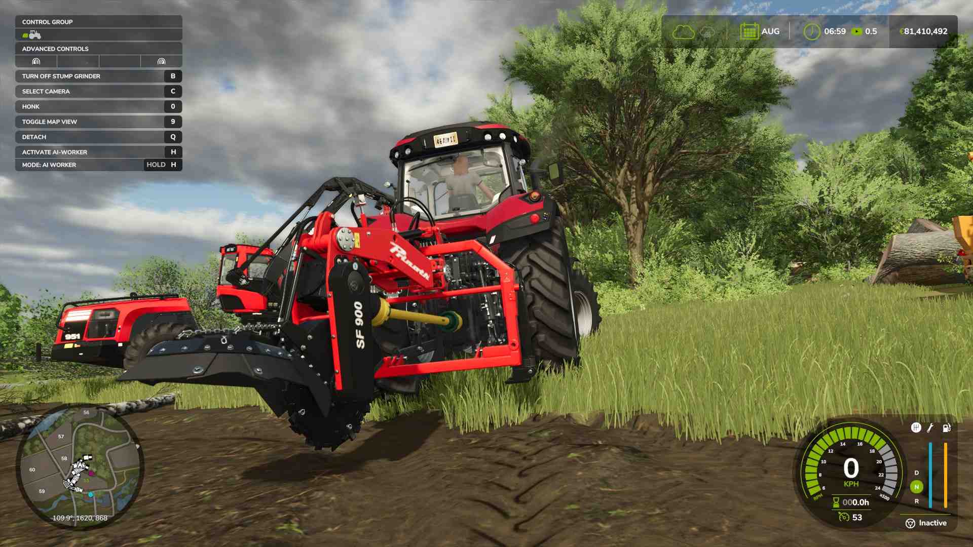 Aktiviere deinen Forstmulcher, um Reste zu entfernen, in Farming Simulator 25.