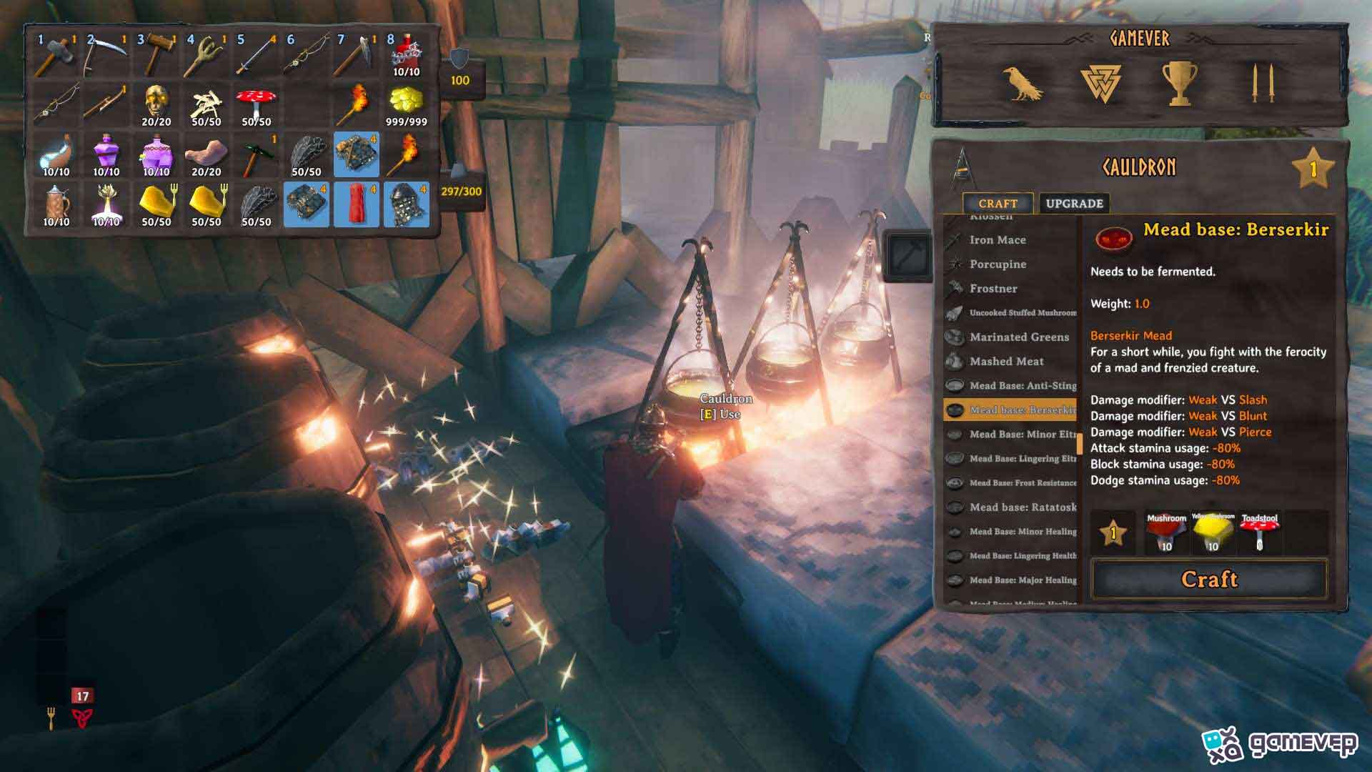 Añade los ingredientes al Mead Ketill para elaborar la Base de Hidromiel Berserker.