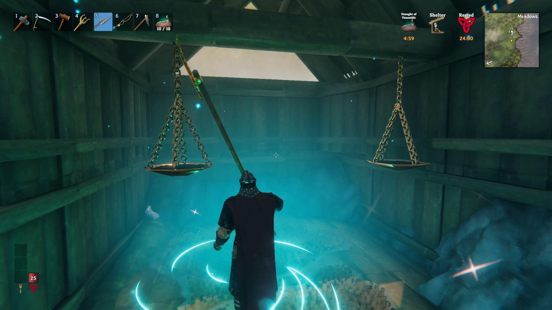 Trinke Vananidr, um beim Schwimmen in Valheim Bog Witch Update Deine Ausdauer zu erhöhen.