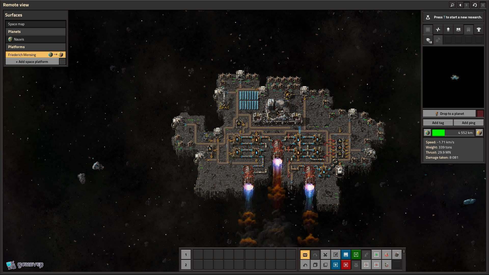 Conecta tanques de almacenamiento de combustible en Factorio Space Age.