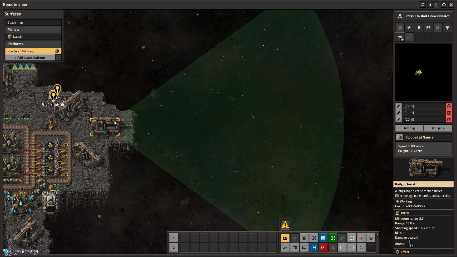 Prepara defensas de torretas en Factorio Space Age