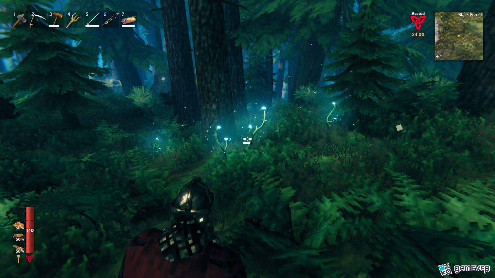 Recolecta cardo por la noche en el Bosque Negro de Valheim Bog Witch