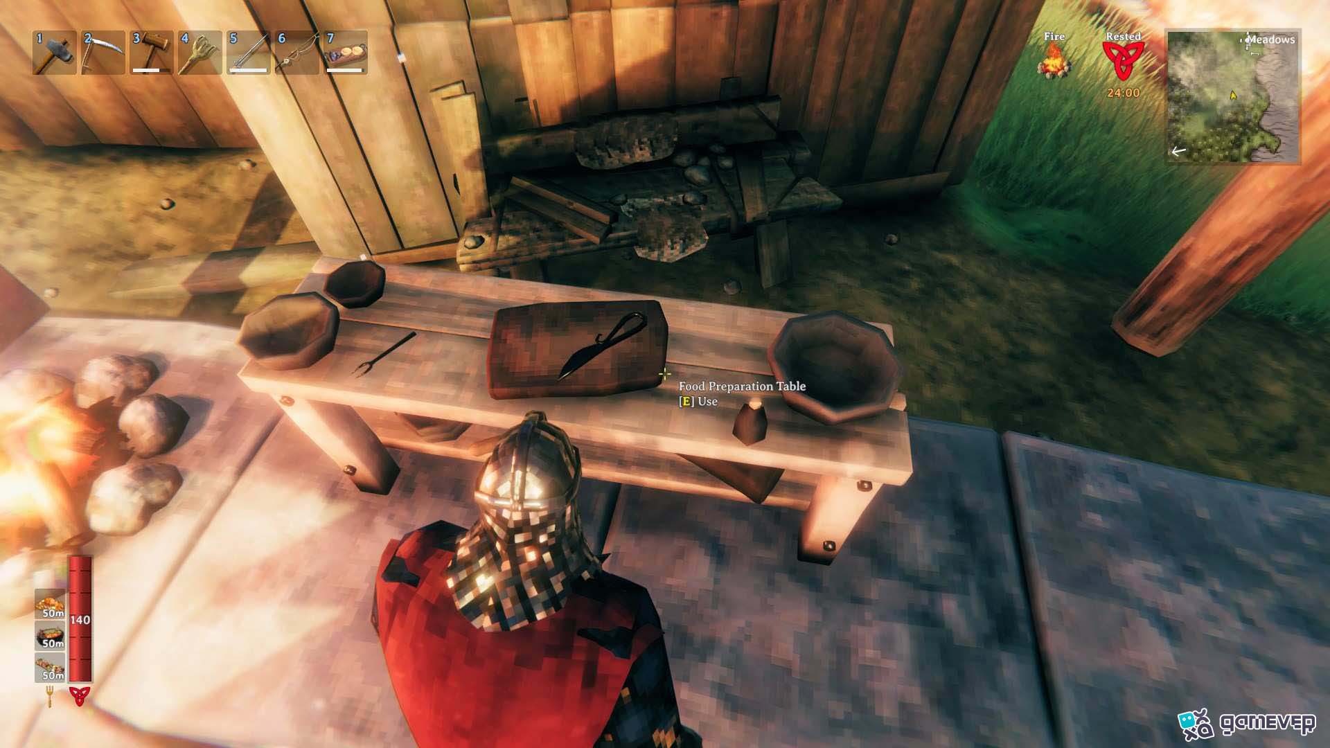 Construye una Mesa de Preparación de Alimentos en interiores en Valheim Bog Witch