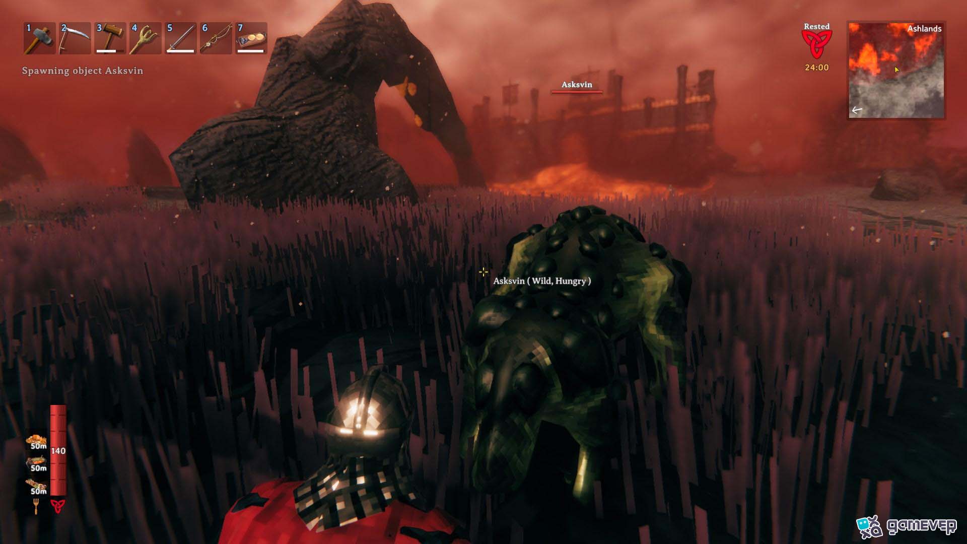 Caza criaturas asksvin para conseguir carne deliciosa en Valheim Bog Witch