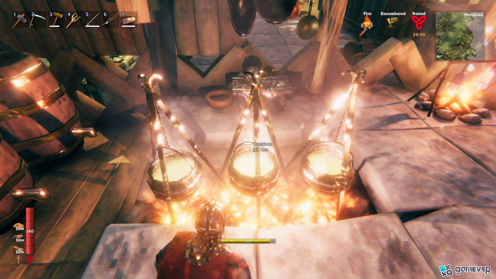 Recoge savia del árbol Yggdrasil para preparar el Porridge de Yggdrasil en Valheim Bog Witch