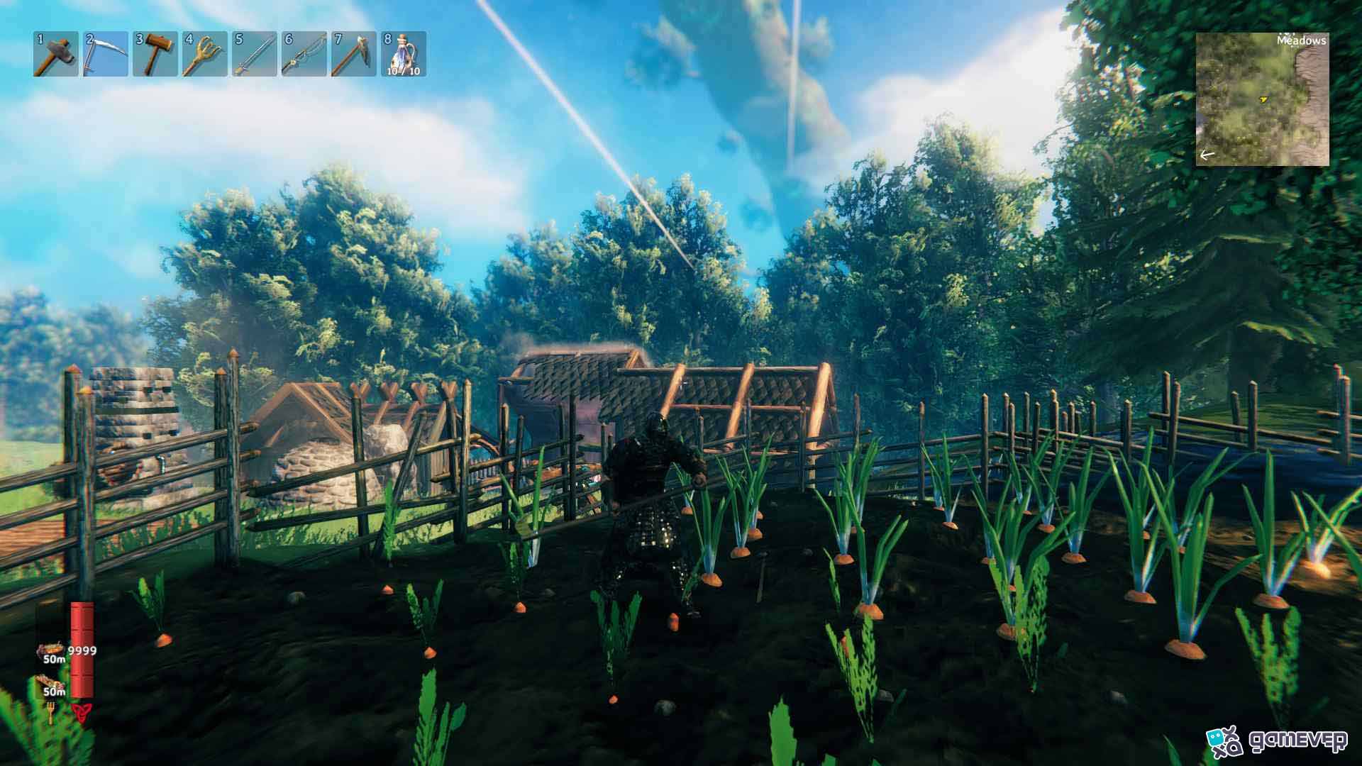Cultiva zanahorias y cebollas con un Cultivador en Valheim Bog Witch