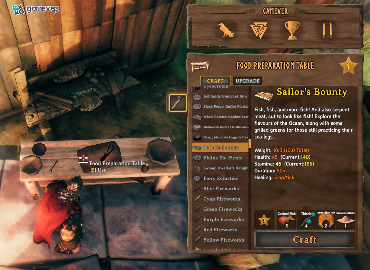Construye la Mesa de Preparación de Comida para acceder a las recetas de festines en Valheim Bog Witch