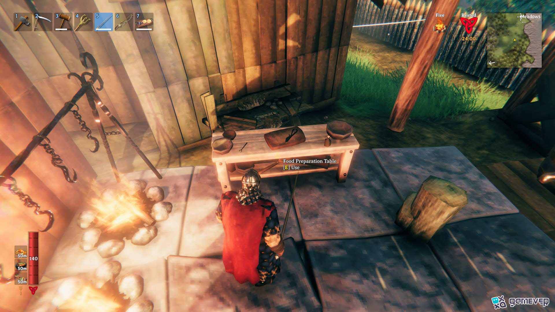 Construye una Mesa de Preparación de Comida para crear el festín en Valheim Bog Witch.