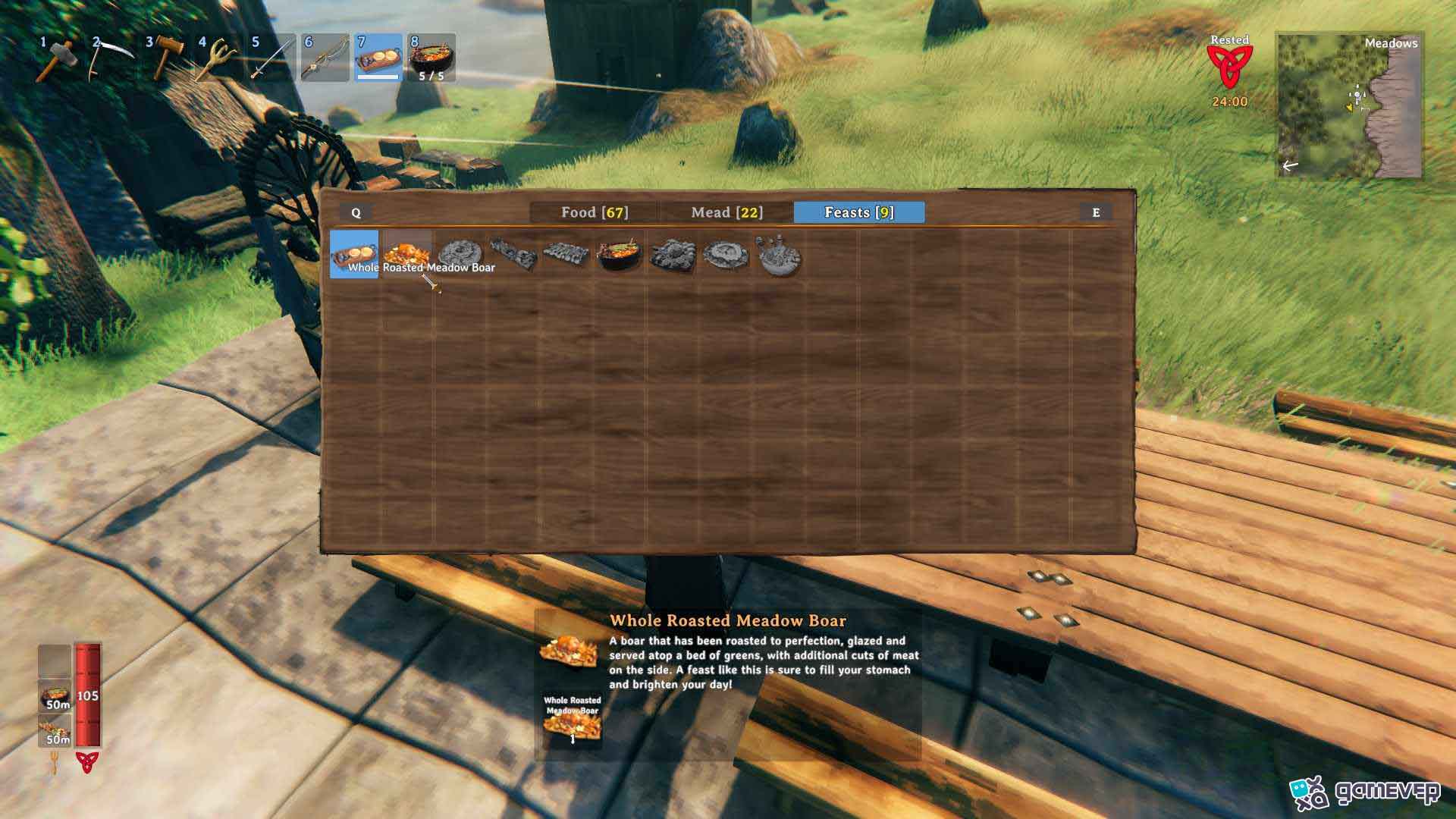 Coloca tu festín sobre una mesa con la Bandeja de Servicio en Valheim Bog Witch