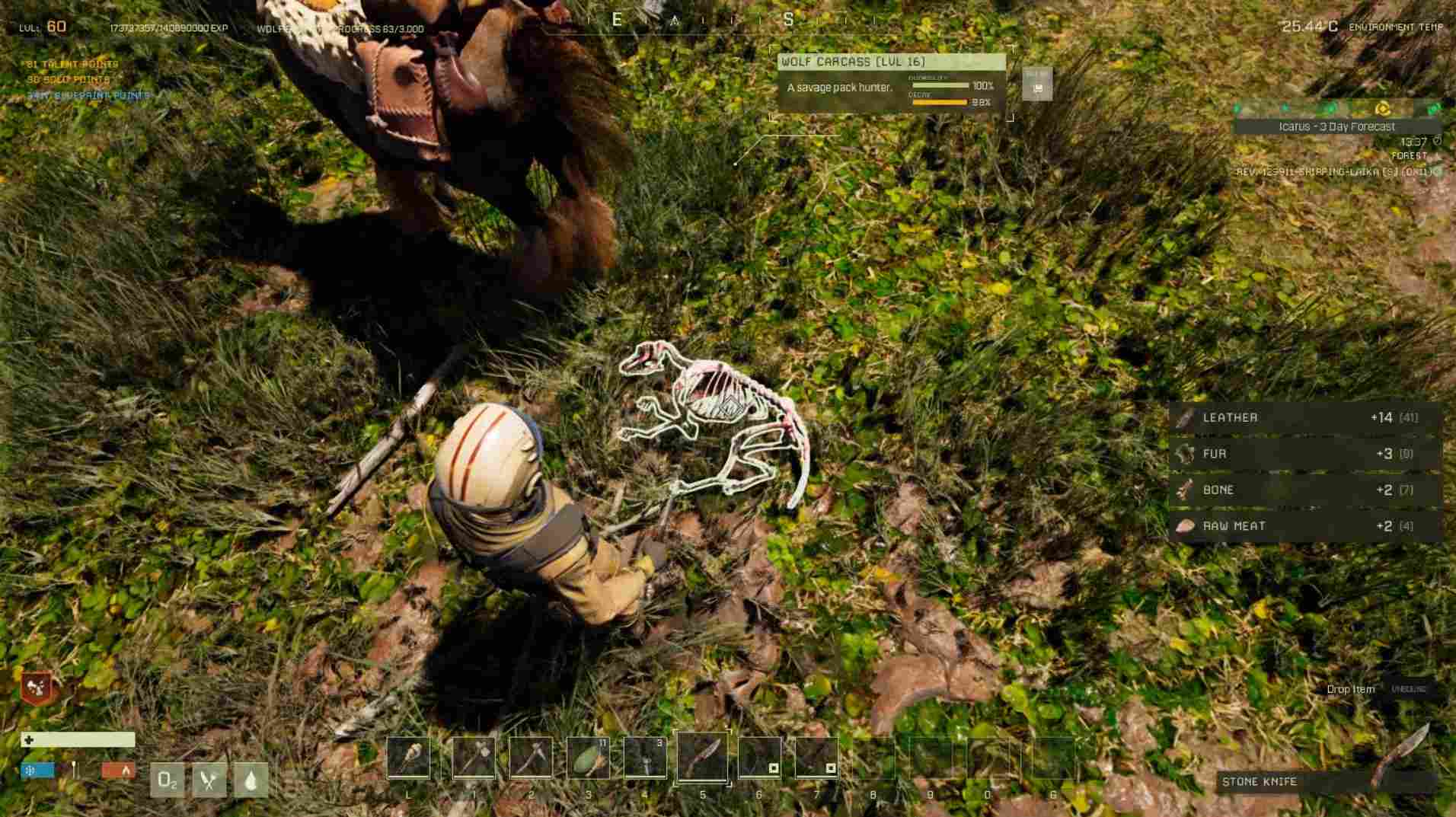 Harvest bones, fur, and leather from carcasses in Icarus Update 