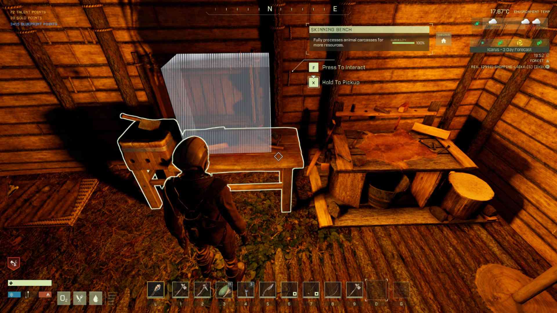 Craft and use a skinning bench for maximum resources in Icarus Update