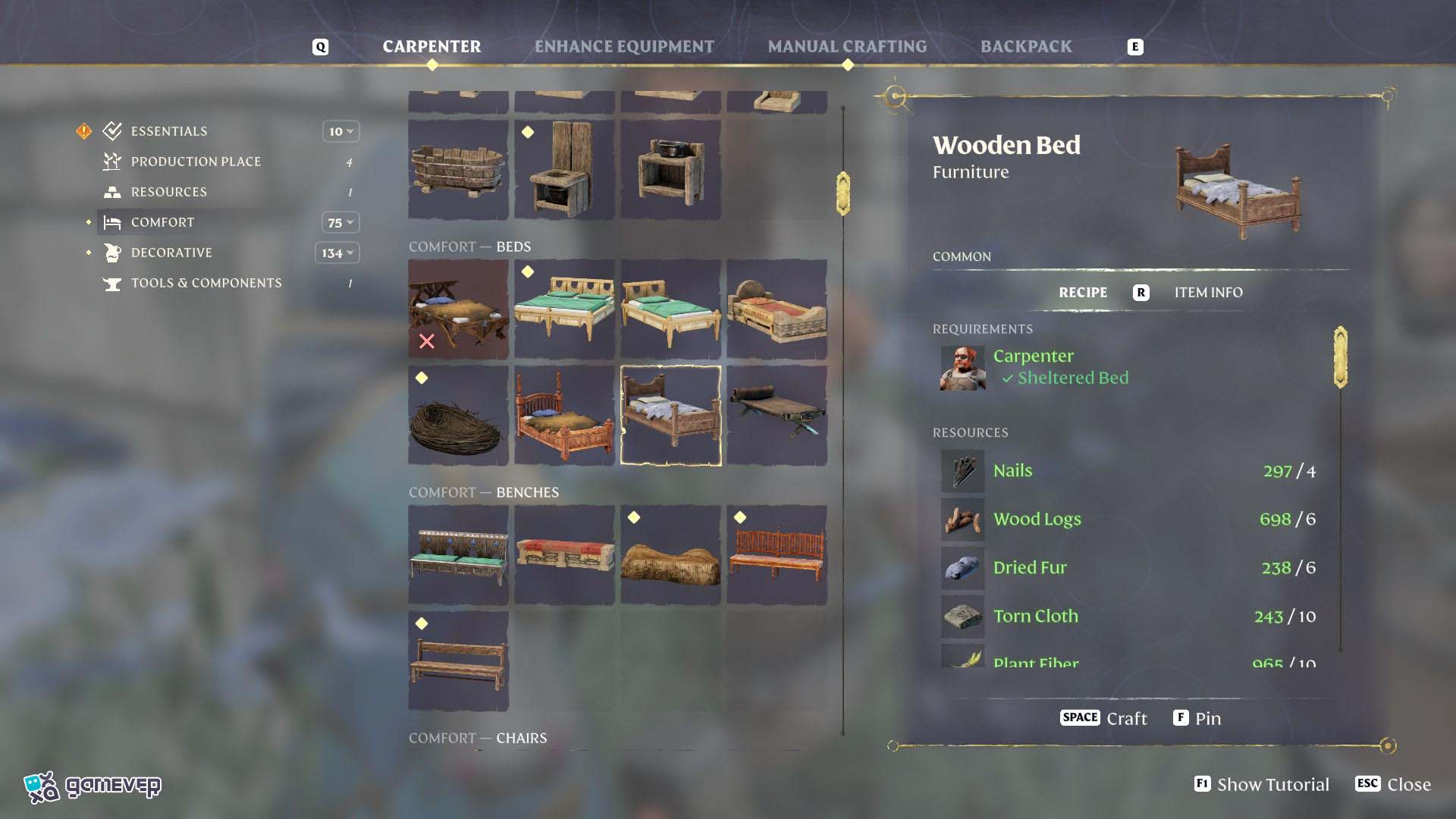 Fabrica tu cama con materiales de comodidad en Enshrouded Souls of the Frozen Frontier Update