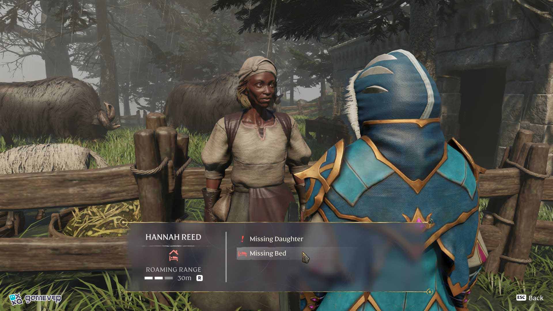 Busca el ícono de cama sobre los NPC que necesitan una cama en Enshrouded Souls of the Frozen Frontier Update