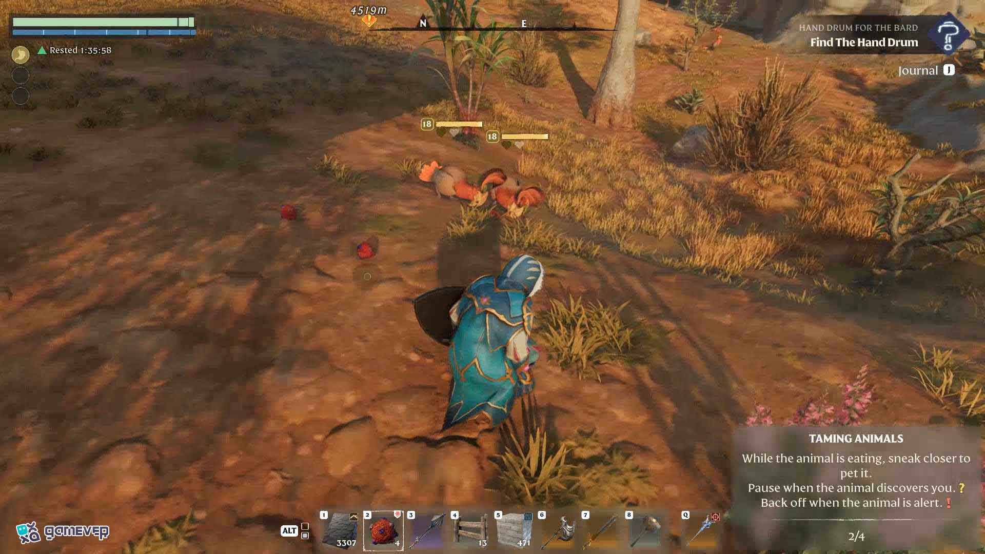 Atrae a la Cola Roja Sin Vuelo con cebo en Enshrouded Souls of the Frozen Frontier Update.