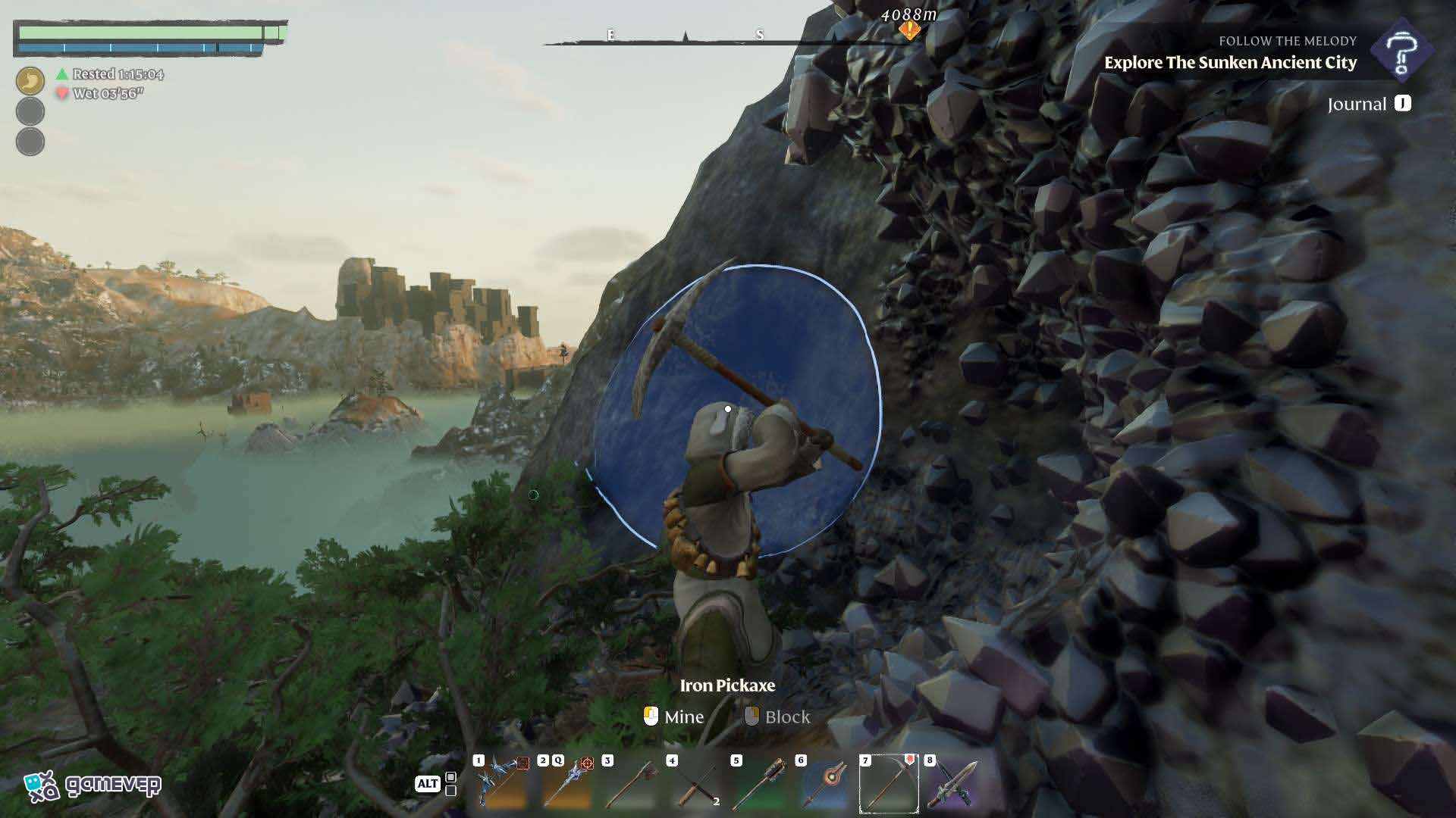 Deslízate hasta la cueva de Amatista en las Cumbres de Albaneve en Enshrouded Souls of the Frozen Frontier Update.